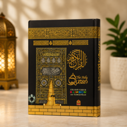 The Holy Quran colour coded rainbow with Tajweed rules black gold cover