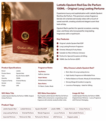 Original Lattafa Opulent Red Perfume